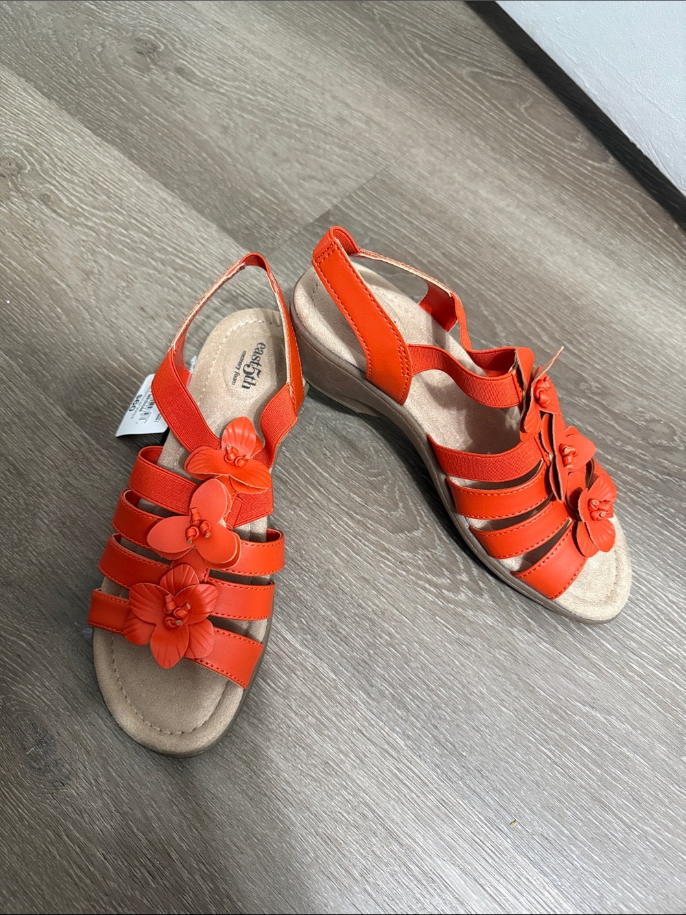 East 5th Orange Floral Strap Slingback Sandals for Women
